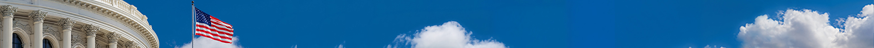 Wide banner image of the U.S. Capitol dome edge and an American flag against a clear blue sky.